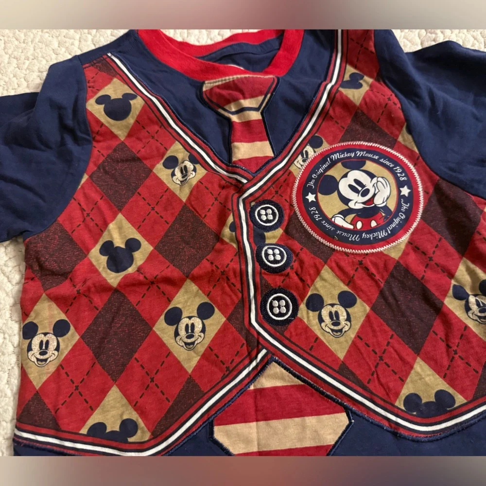 Disney Boys Cotton Short Sleeve Tee Mickey Mouse Argyle